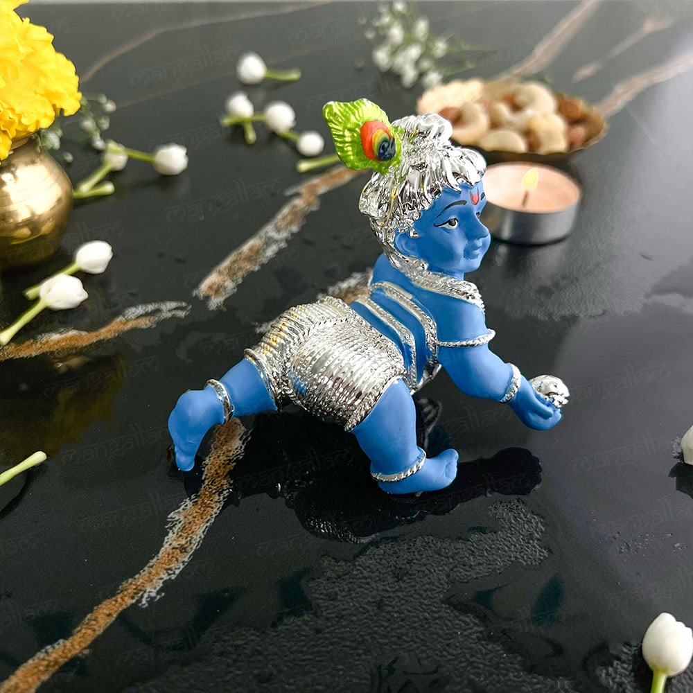 Crawling Laddu Gopal Murti - Silver Plated