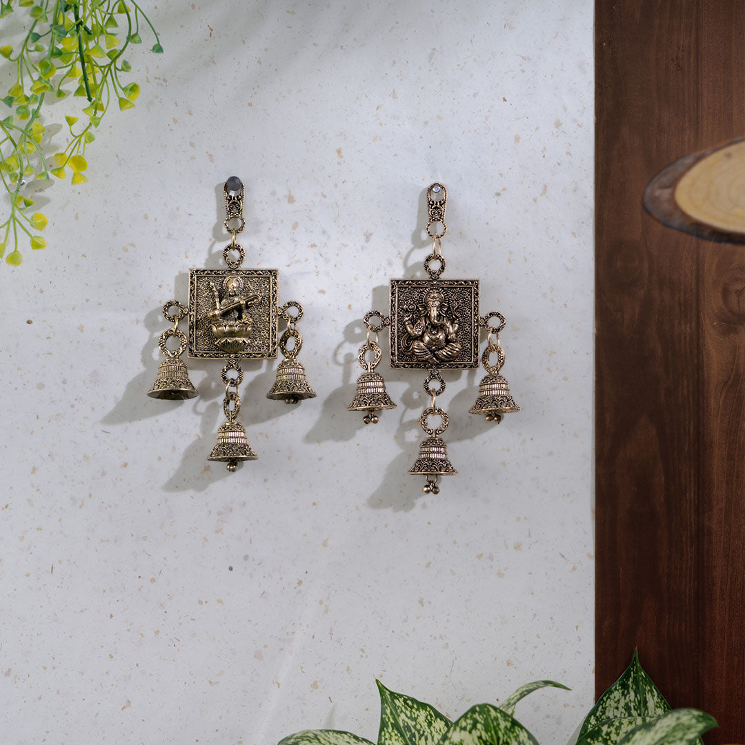 Brass Lakshmi Ganesh Latkan With Bells