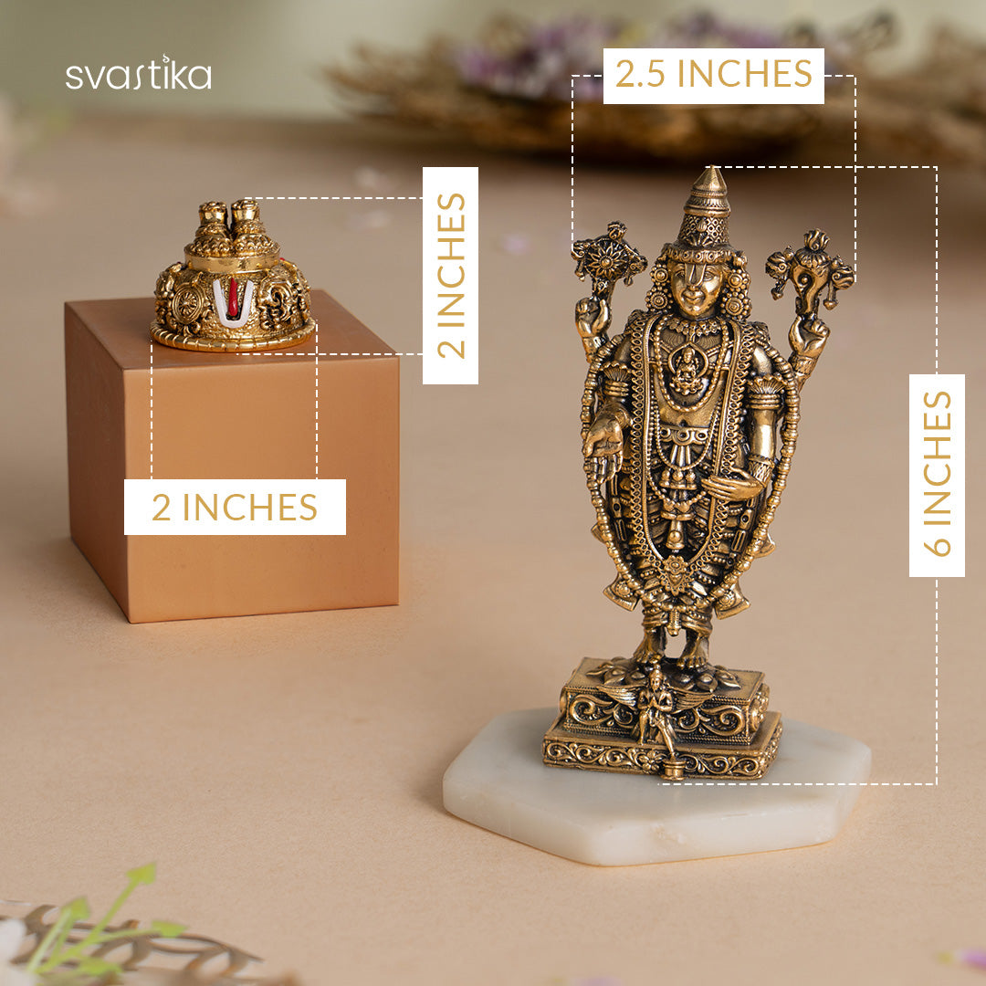 Balaji Charan with Shanku Chakra Namam – Gold Plated (2 Inch) with Brass Tirupati Balaji Idol (Venkateshwara) with Garuda Base (6 Inch) - Combo