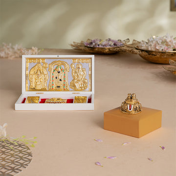 Balaji Charan with Shanku Chakra Namam – Gold Plated (2 Inch) with Balaji Pocket Temple - Gold Plated (Small) - Combo