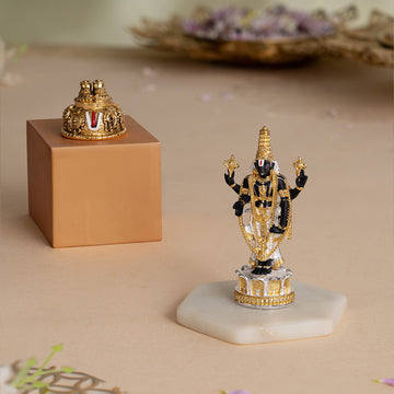 Balaji Charan with Shanku Chakra Namam – Gold Plated (2 Inch) with Tirupati Balaji (Venkateswara) Idol - Gold & Silver Plated (5 Inch) - Combo