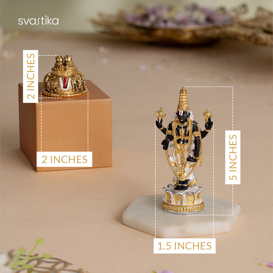 Balaji Charan with Shanku Chakra Namam – Gold Plated (2 Inch) with Tirupati Balaji (Venkateswara) Idol - Gold & Silver Plated (5 Inch) - Combo