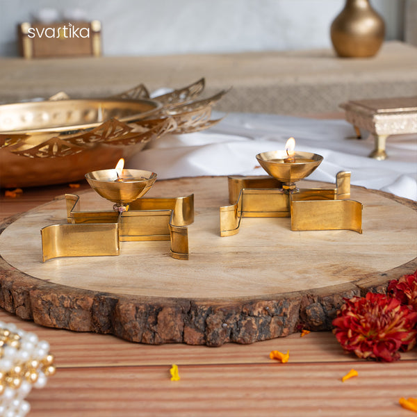 Brass Swastika Symbol Diya (Set of 2)