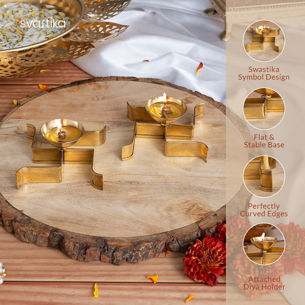 Horizontal Swastika Symbol Diya (Set of 2)