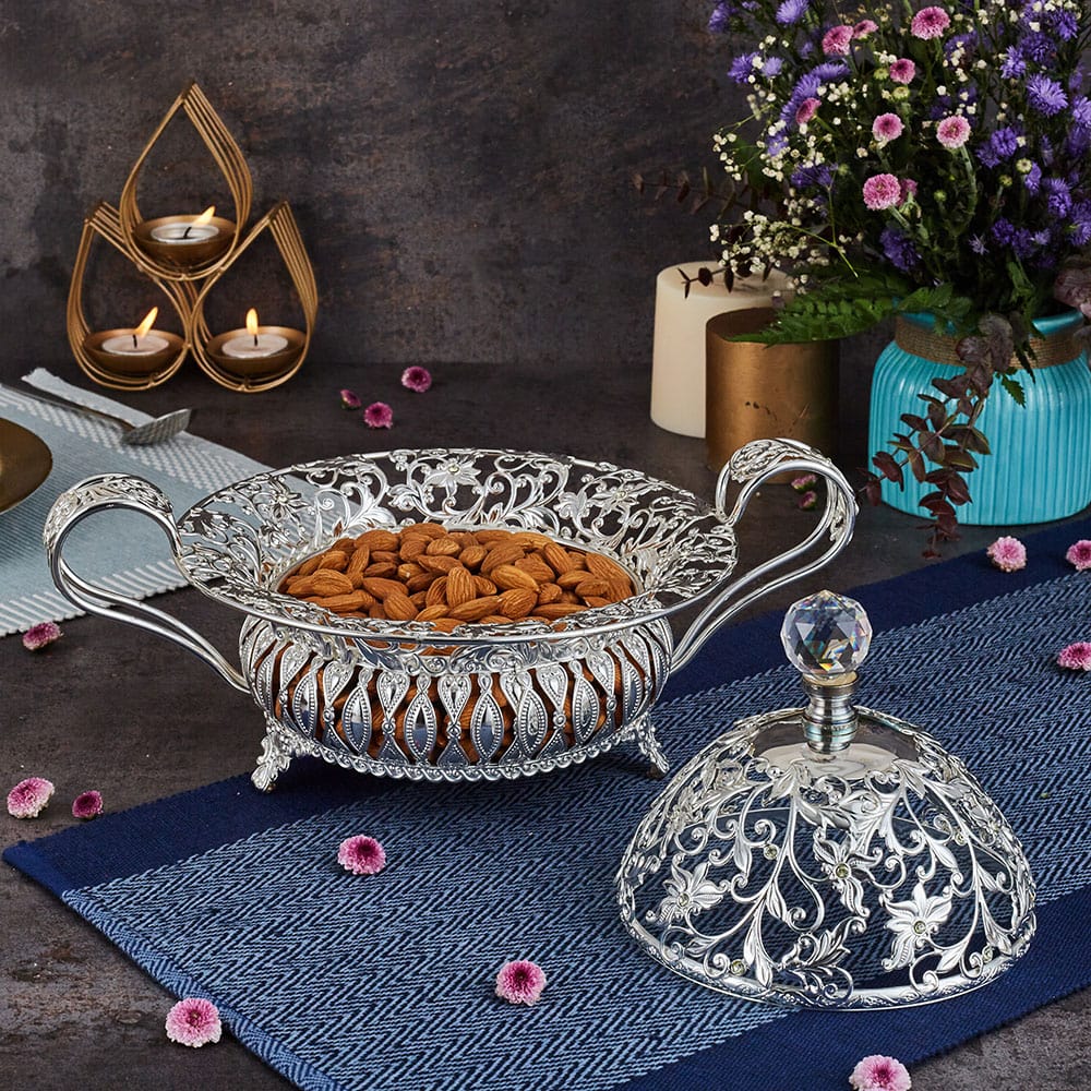 decorative dry fruit serving bowl with lid
