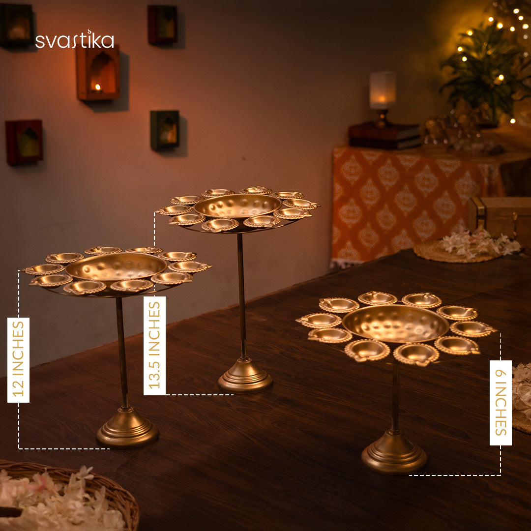 Diya Holder Flower Urli with Stand (Set of 3)