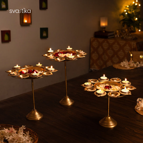 Diya Holder Flower Urli with Stand (Set of 3)