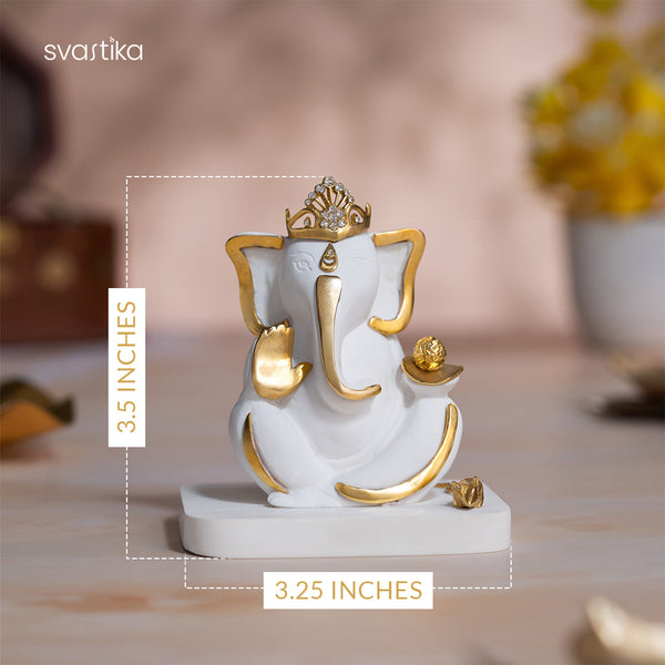 White & Gold Mukut Ganesh Idol