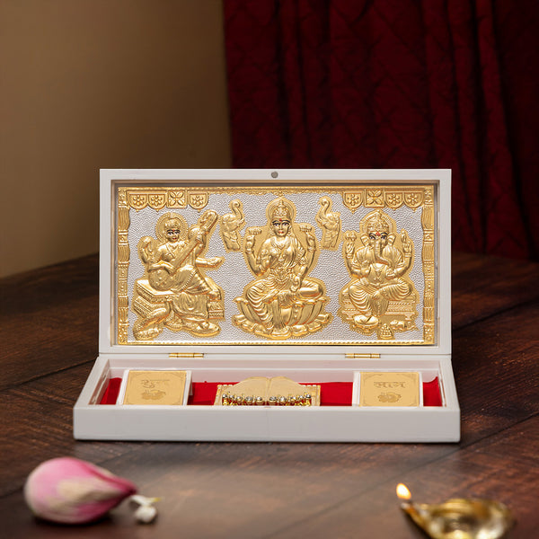 Puskara Ganesh Lakshmi Saraswati Pocket Temple - Gold Coated