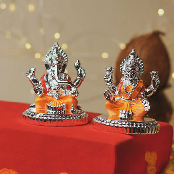 Ganesh Lakshmi Murti Set - Silver Plated (2.7 Inch)