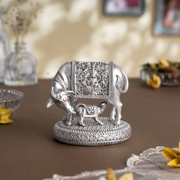 Vastu Silver Plated Kamdhenu Cow with Calf Idol 