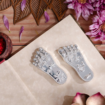 Shree Krishna's Charan Paduka (Lotus Feet) - Silver Plated (3 Inch)