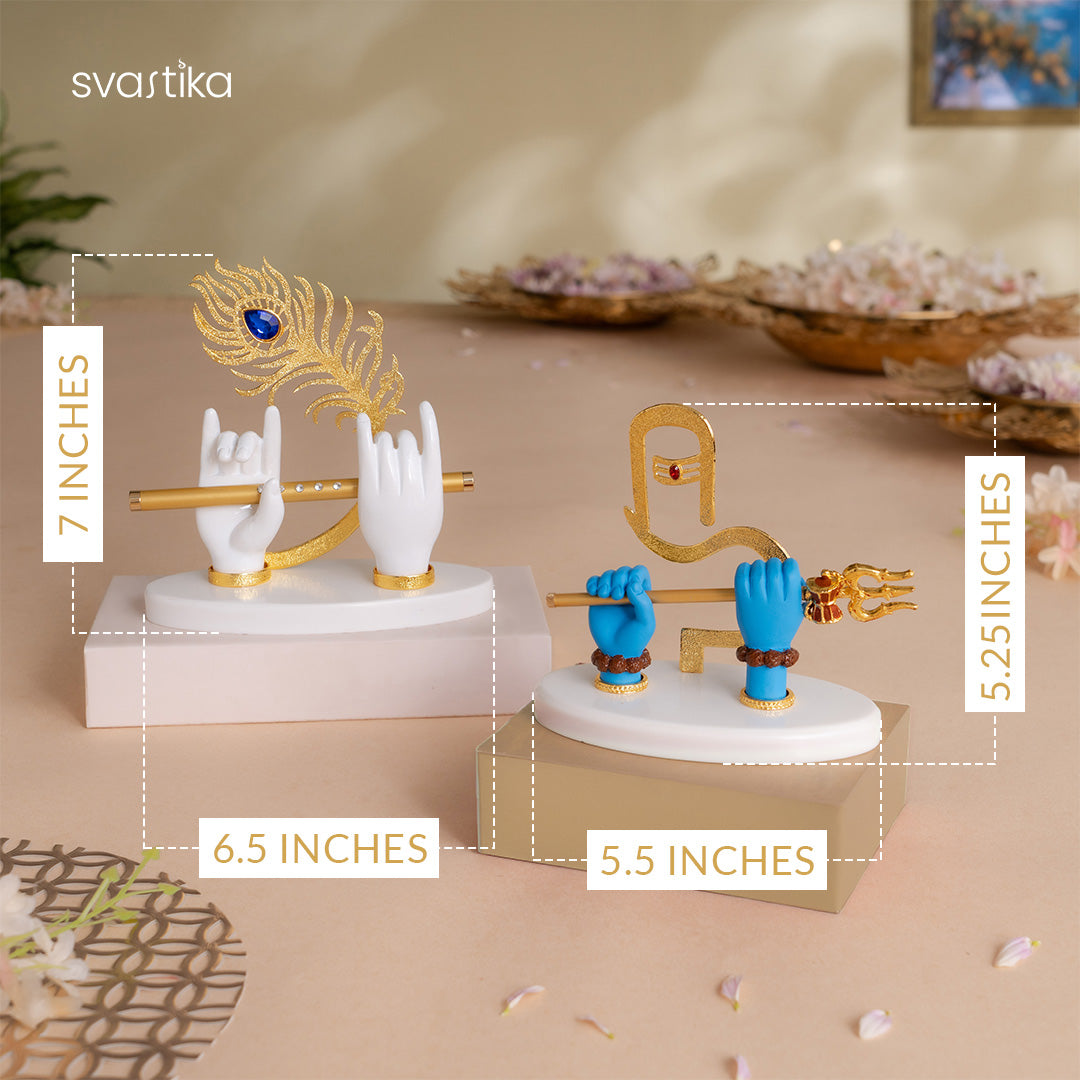 Lord Krishna's Divine Hands Idol - Gold Plated (7 Inch) with Shivji Divine Hands Idol For Car Dashboard - Gold Plated (5 Inch) - Combo