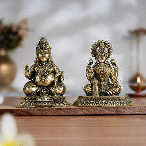 Brass Maa Lakshmi & Kuber Statue Pair (4 Inch)