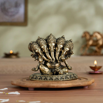 Brass Panchamukhi Heramba Ganesha Idol (4.5 Inch)
