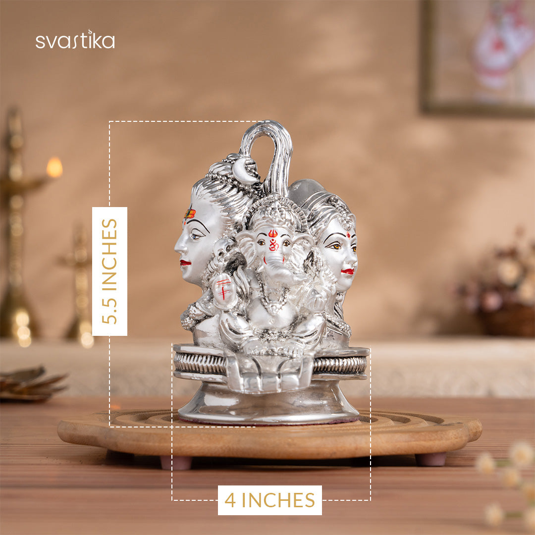 Shiv Parvati Ganesh Murti - Silver Plated (5 Inch)