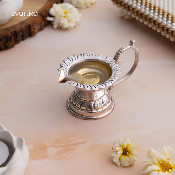 German Silver Pooja Thali Set with Ghungroo 