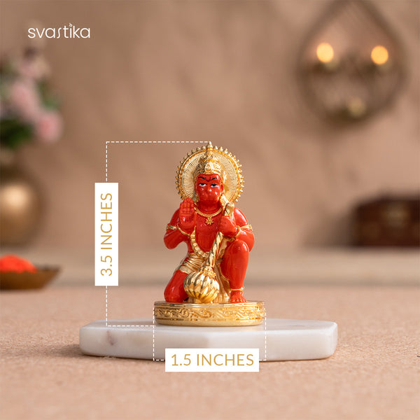Sinduri Hanuman Murti For Car Dashboard - Gold Plated (3.5 Inch)