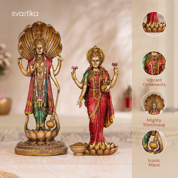 Lord Vishnu & Maa Lakshmi Standing Antique Murti Set