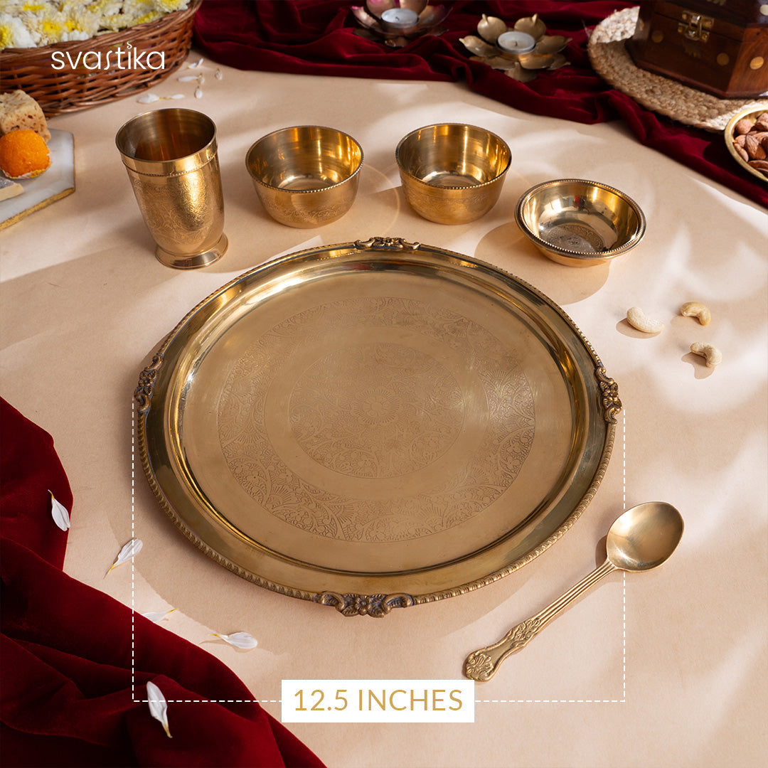 Pure Brass Luxury Bhog Thali Set (12.5 Inch)