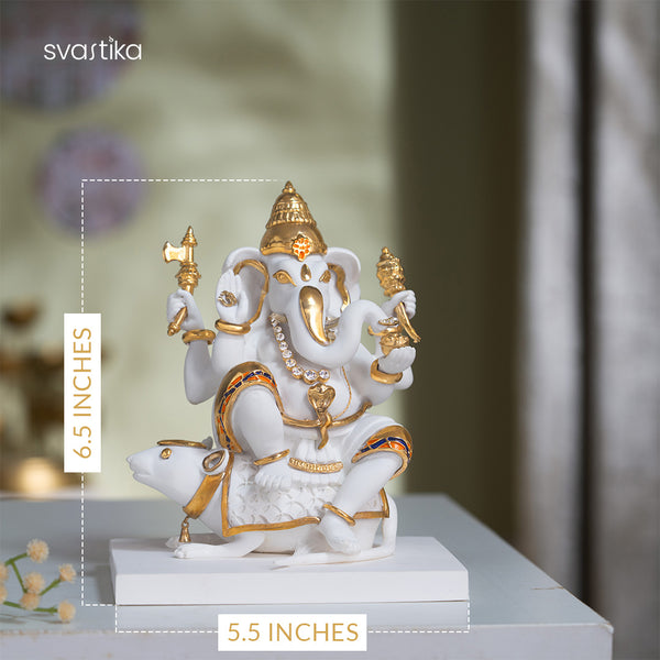 White & Gold Lord ganesh With Mushak 