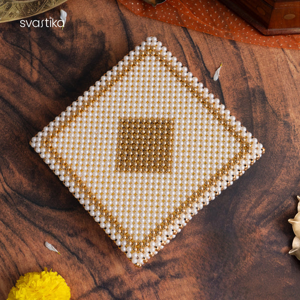 White & Gold Pearl Pooja Chowki 