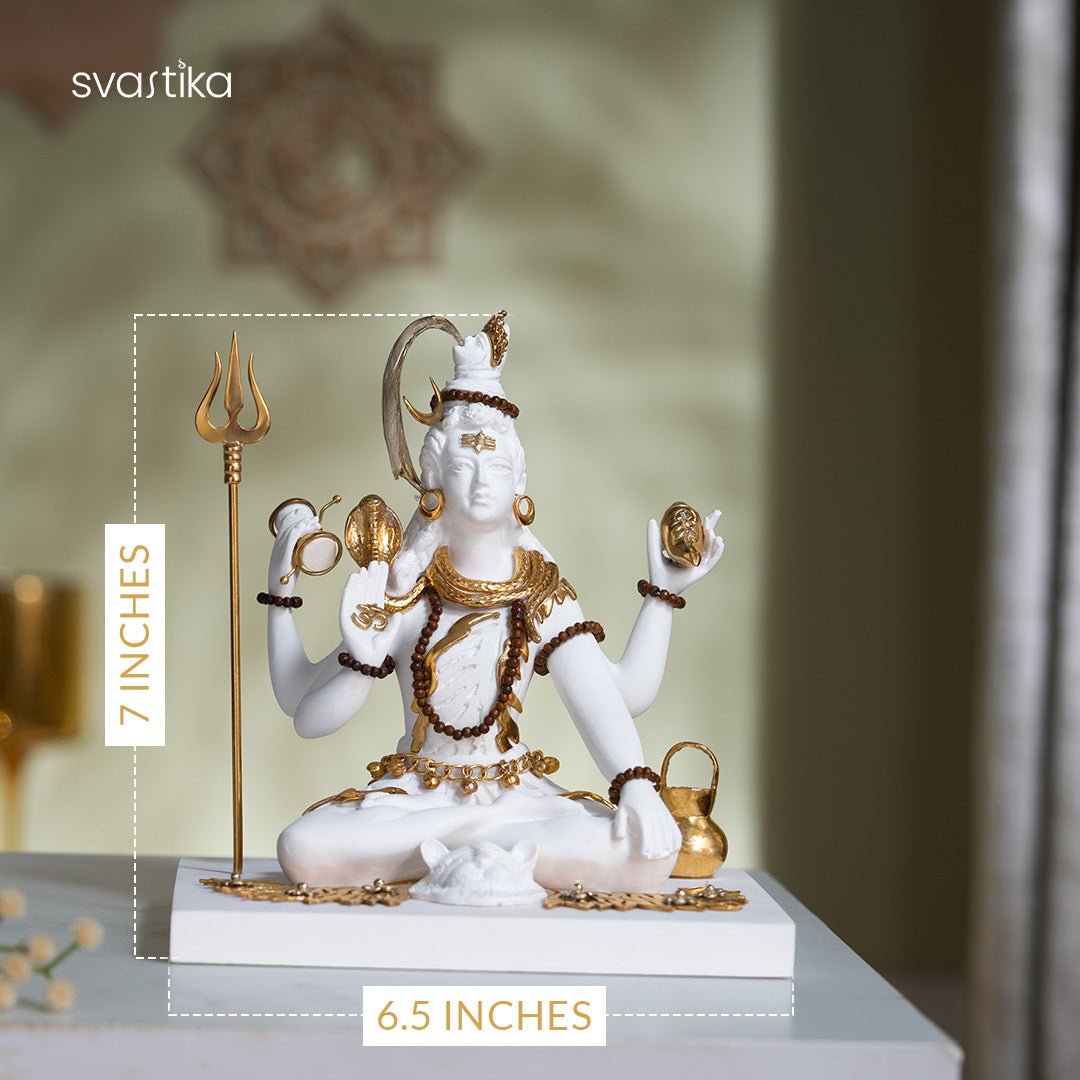 White & Gold Plated Shiva idol With Trishul 