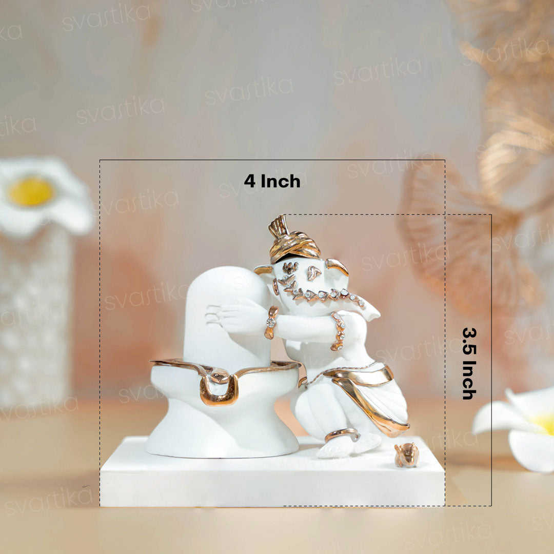 Luxurious White & Gold Ganesh With Shivling Gajanana Idol (4 Inch)