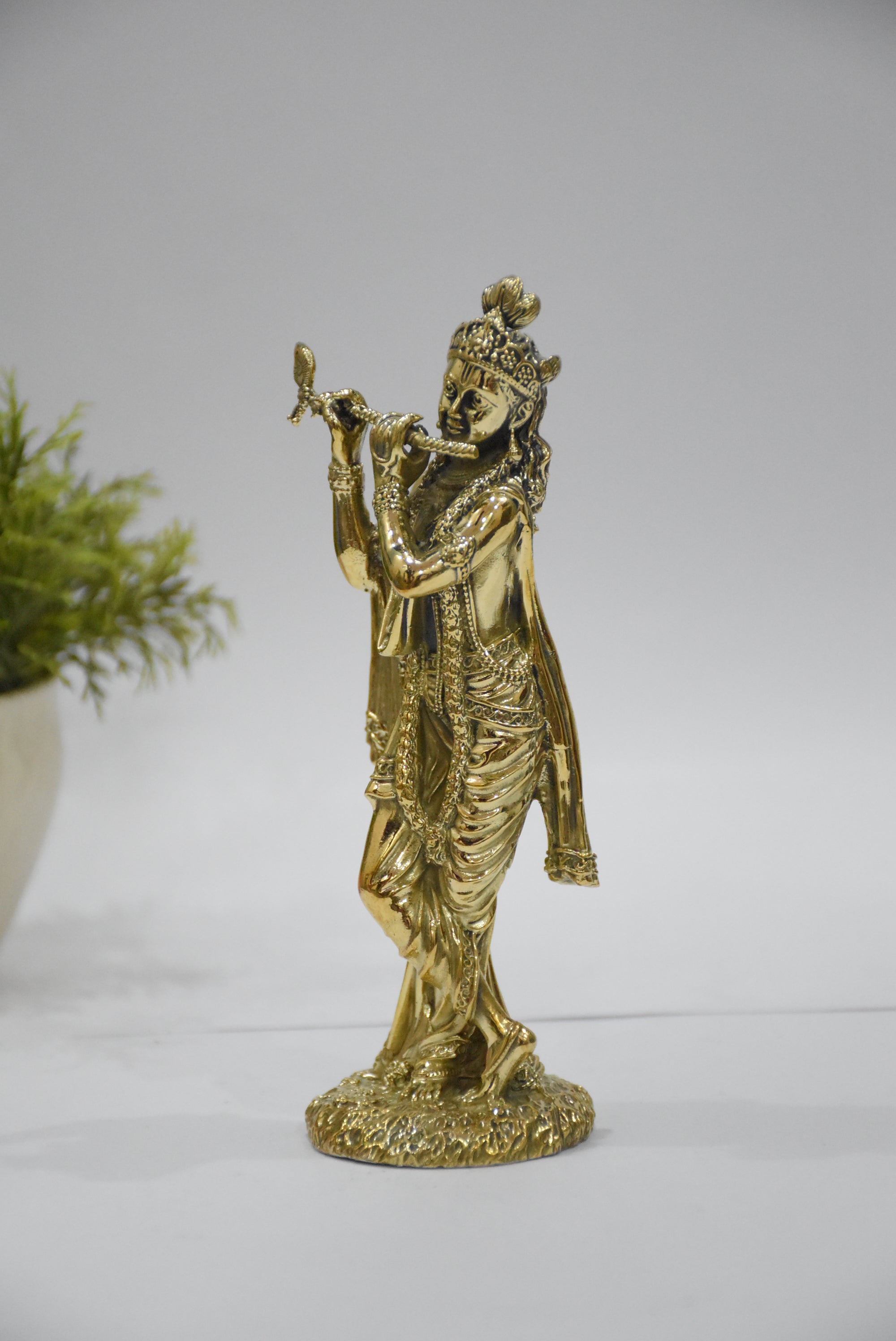 Lord Krishna Playing Flute Brass Murti | Divine Sculpture of the Supreme Love
