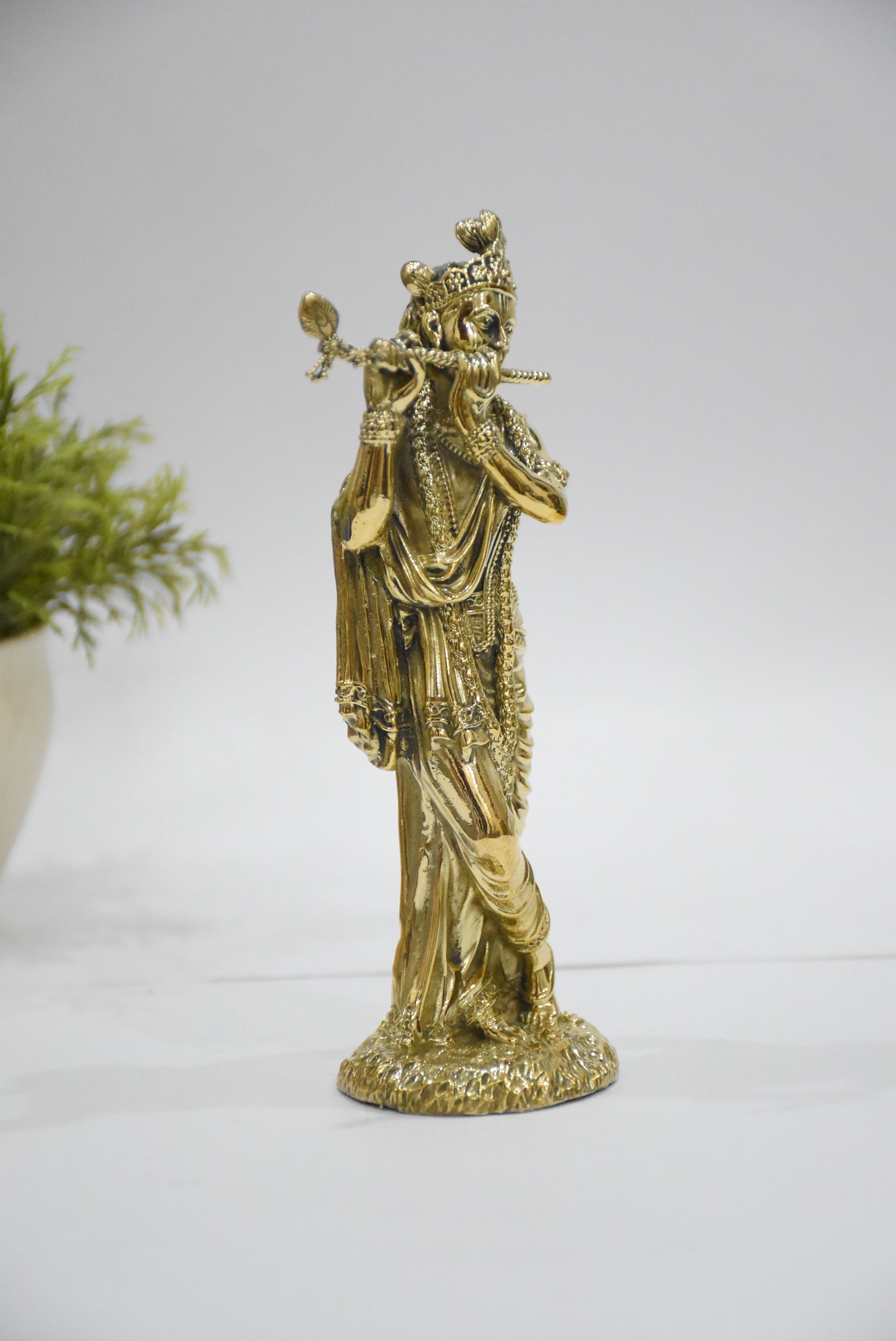 Lord Krishna Playing Flute Brass Murti | Divine Sculpture of the Supreme Love