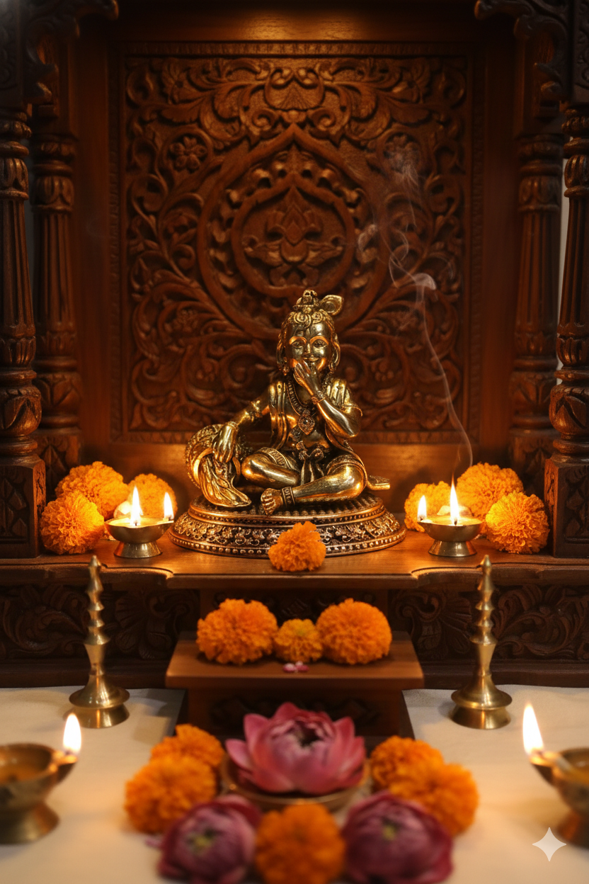 Brass Laddu Gopal Eating Makhan Lord Krishna Idol
