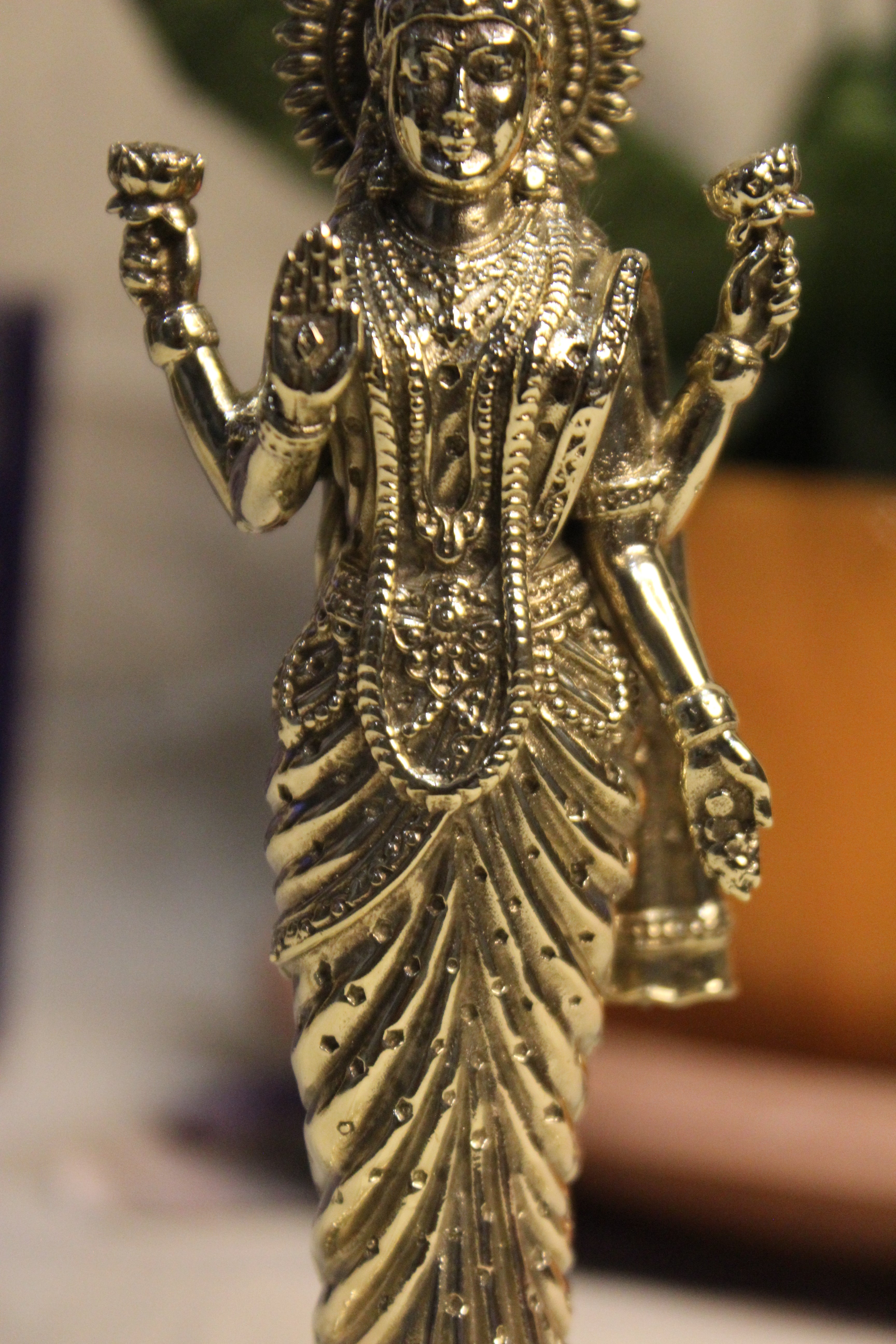 Goddess Laxmi Standing Murti In Brass - 5"