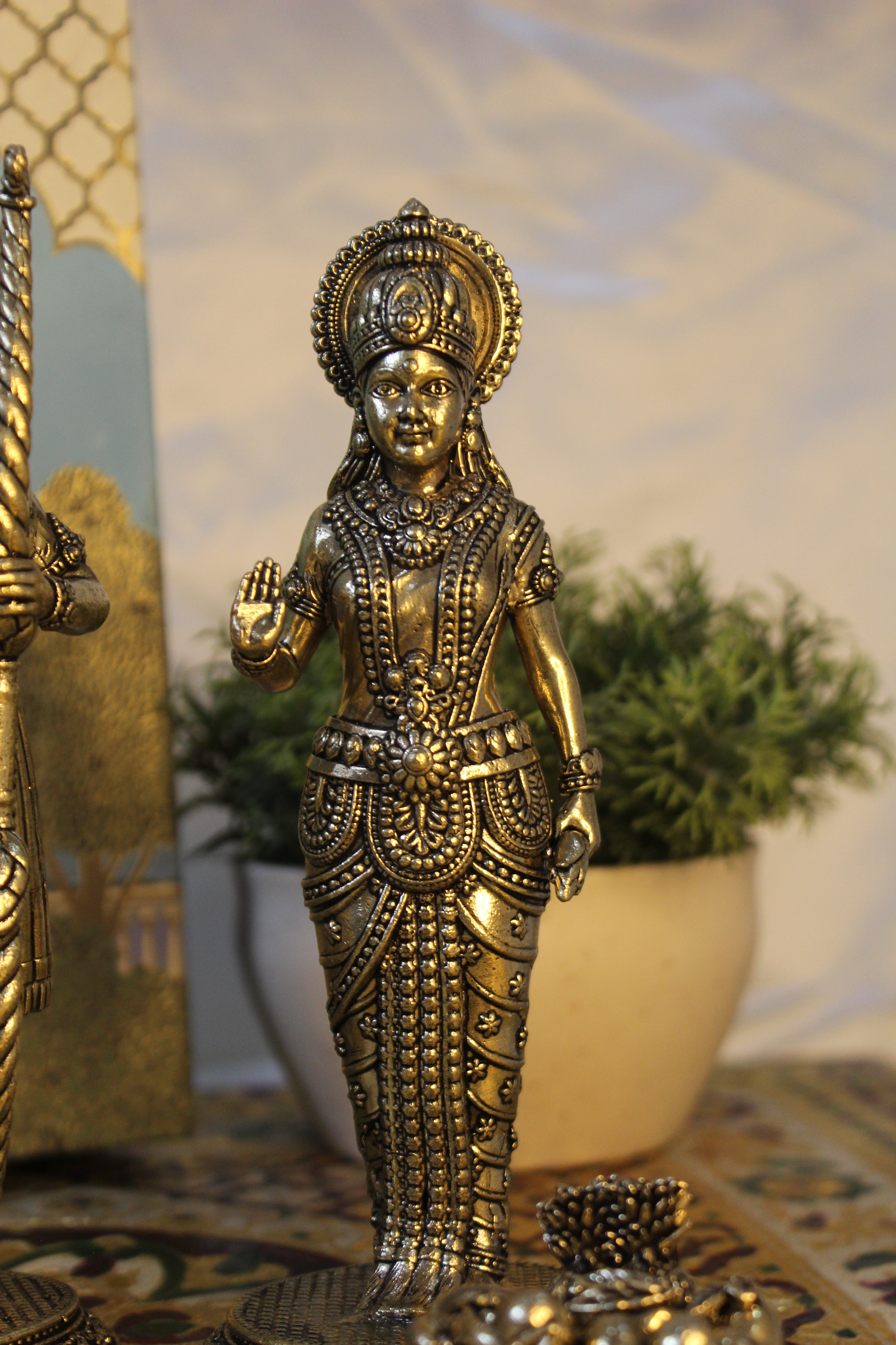 Brass Ram Darbar Idol Set (Ram, Sita, Lakshman, and Hanuman) – Antique 7 Inch | Sacred Ensemble of Devotion