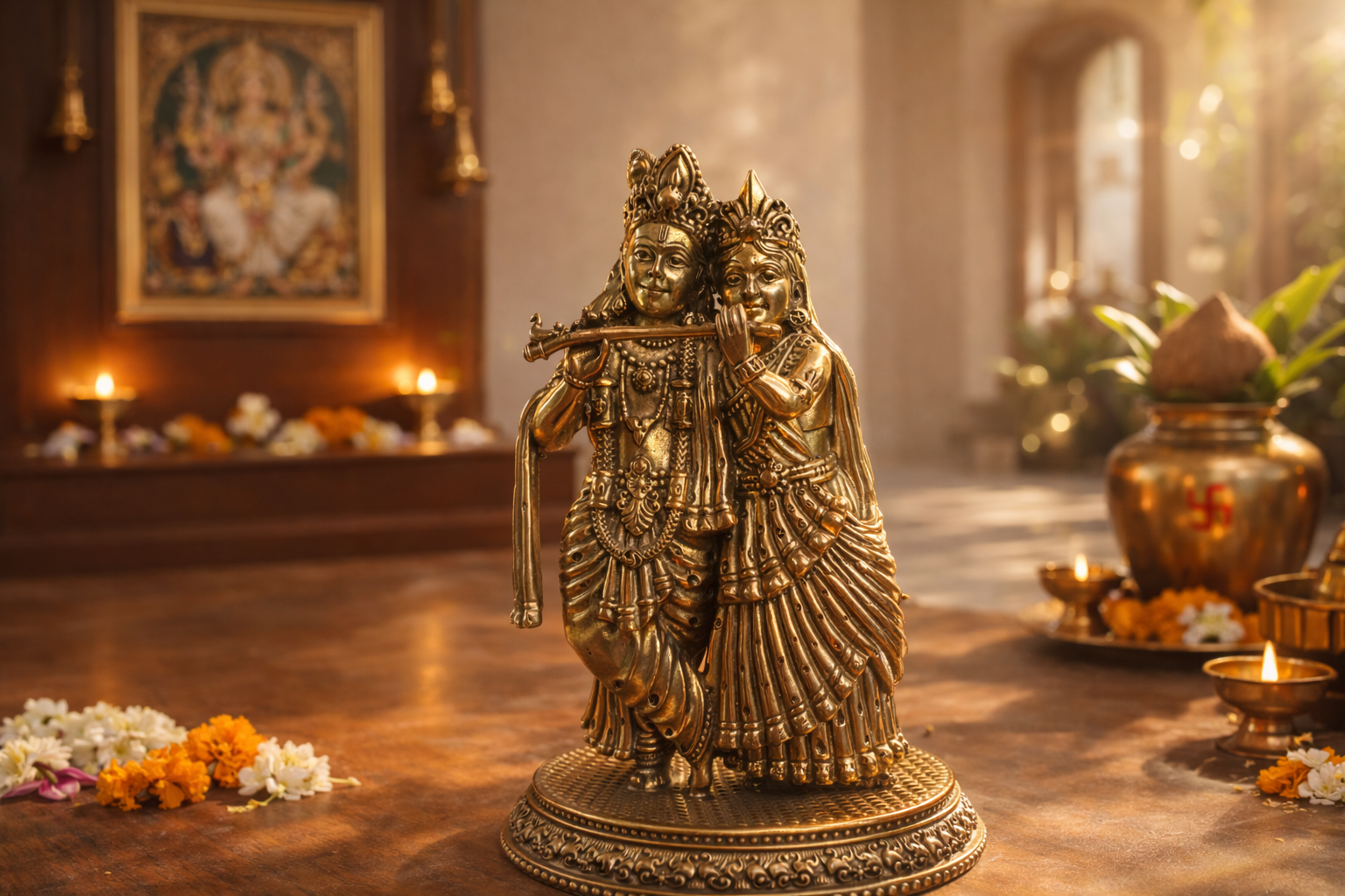 Radha Krishna Brass Idol – 4.5 Inch | Symbol of Divine Love & Harmony