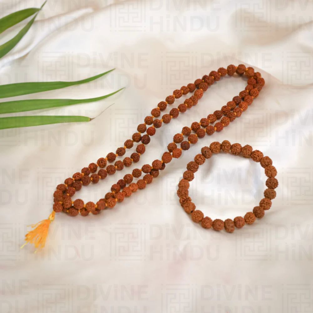 108 Beads 5 Mukhi Rudraksha Mala & Bracelet Combo