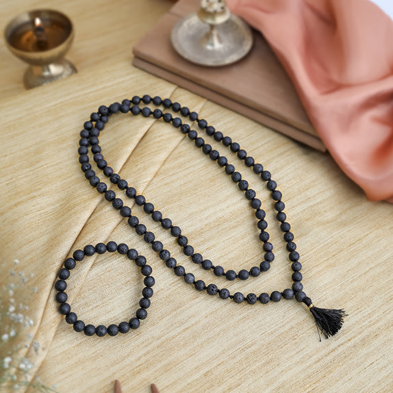 Lava Stone Mala & Bracelet Combo