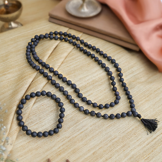 Lava Stone Mala & Bracelet Combo