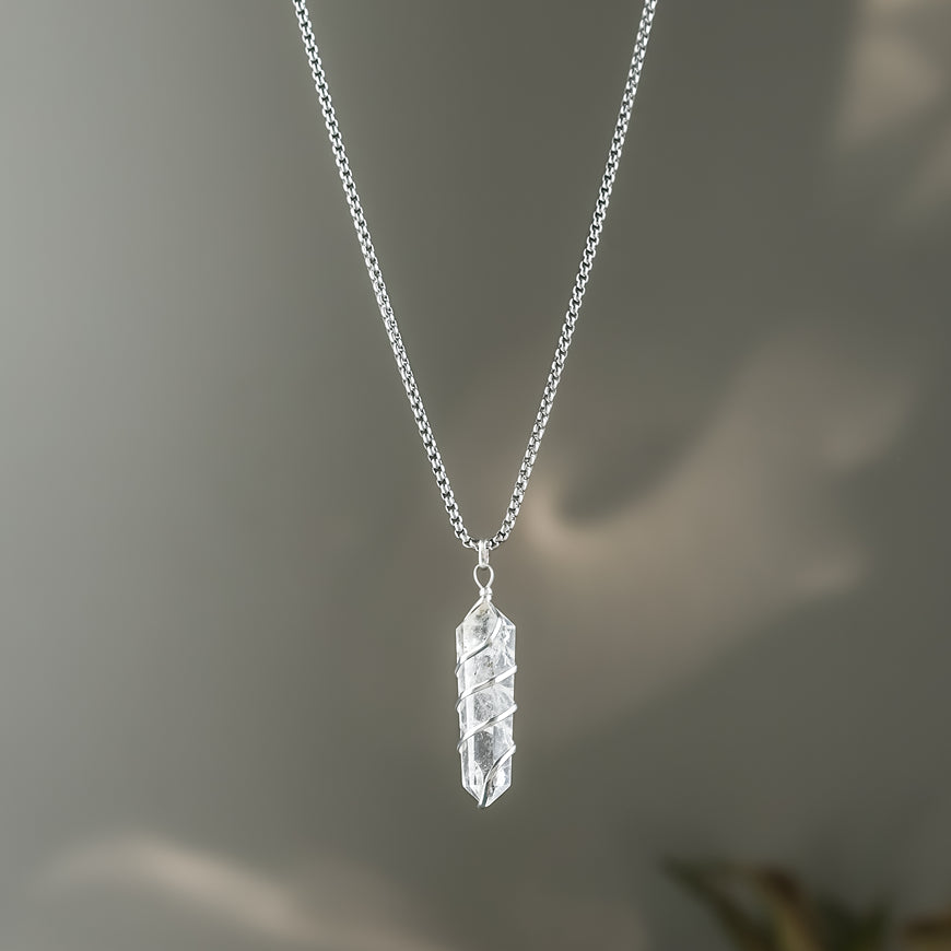 Clear Quartz Stone Locket with Chain