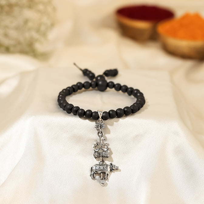 Karungali Malai Bracelet with Shiv Nandi Trishul