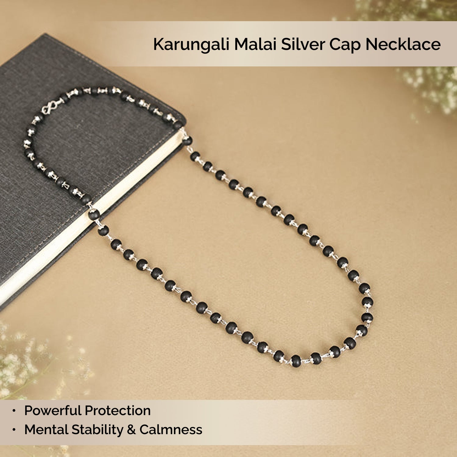 Karungali Malai Silver Cap Necklace with Govt. Certified New