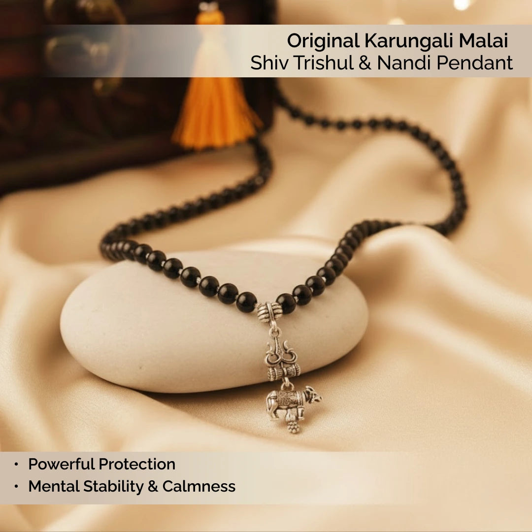 Original Karungali Malai with Shiv Trishul & Nandi Pendant
