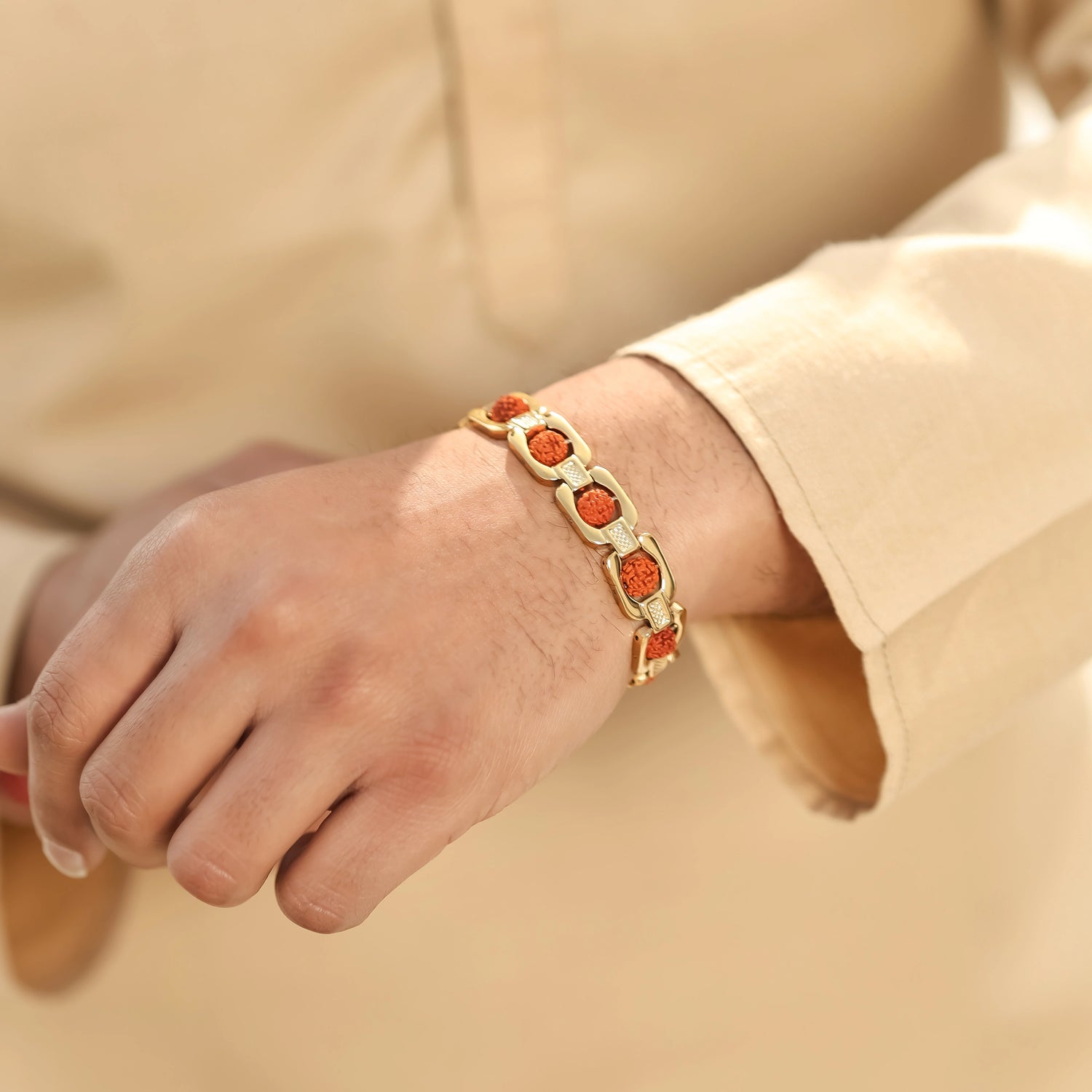 Square Gold Plated Rudraksha Bracelet