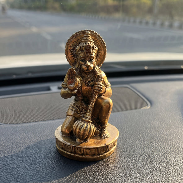 Antique Brass-Finish Hanuman Idol (Resin) – For Car & Office