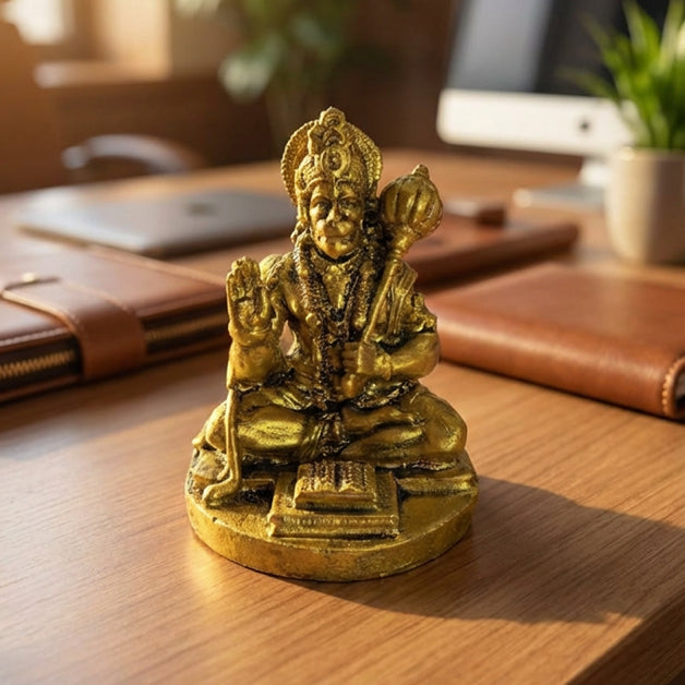 Hanuman Ji Idol: Resin Brass Finish for Home, Office & Car