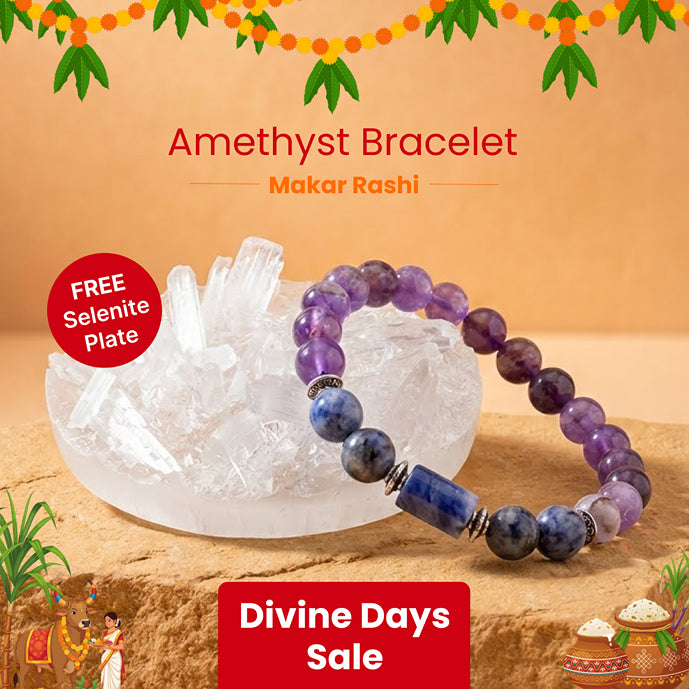 Capricorn (Makar Rashi) Stone Bracelet with FREE Raw Selenite Plate