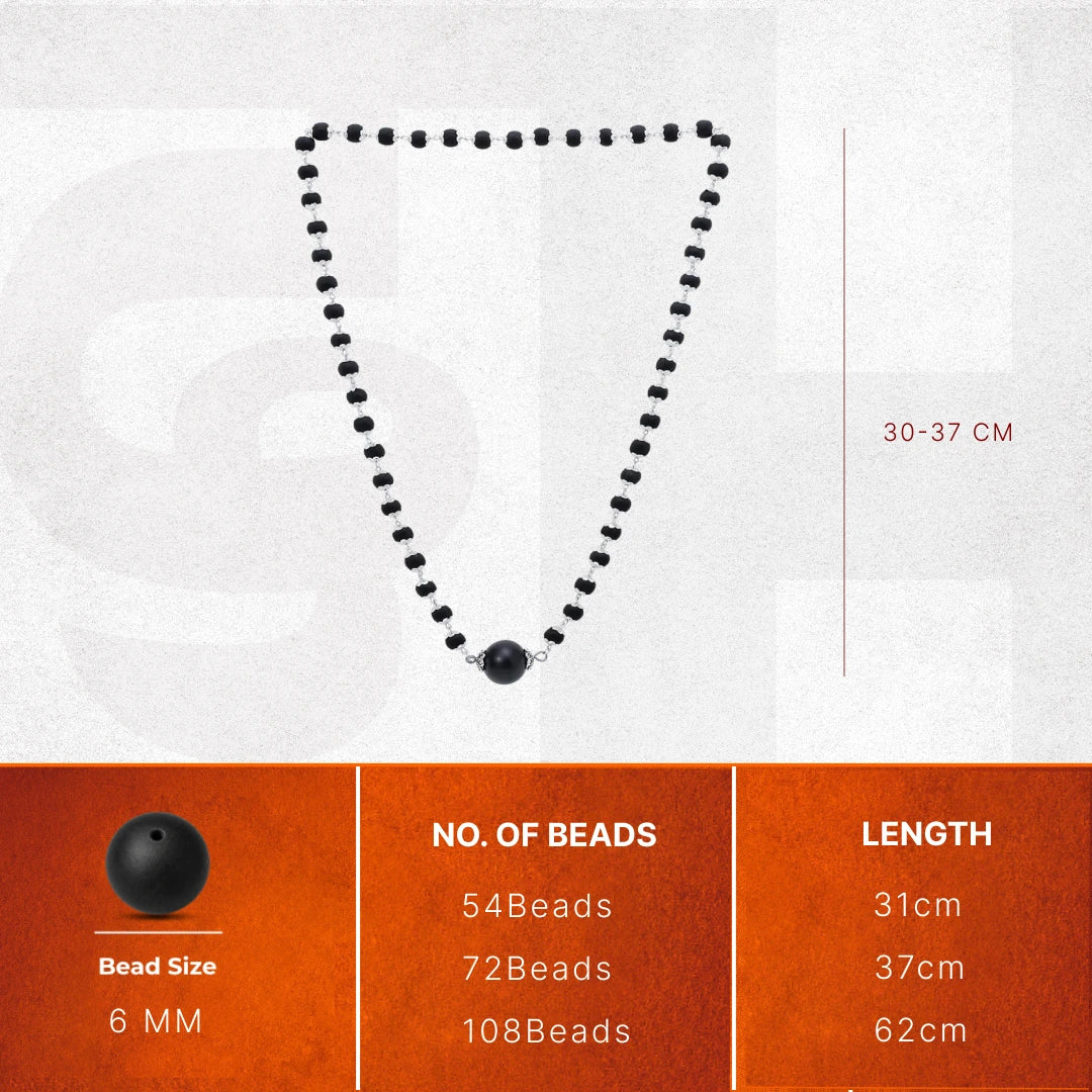 Silver Cap Karungali Mala with Large Bead, Gov. Lab Certified