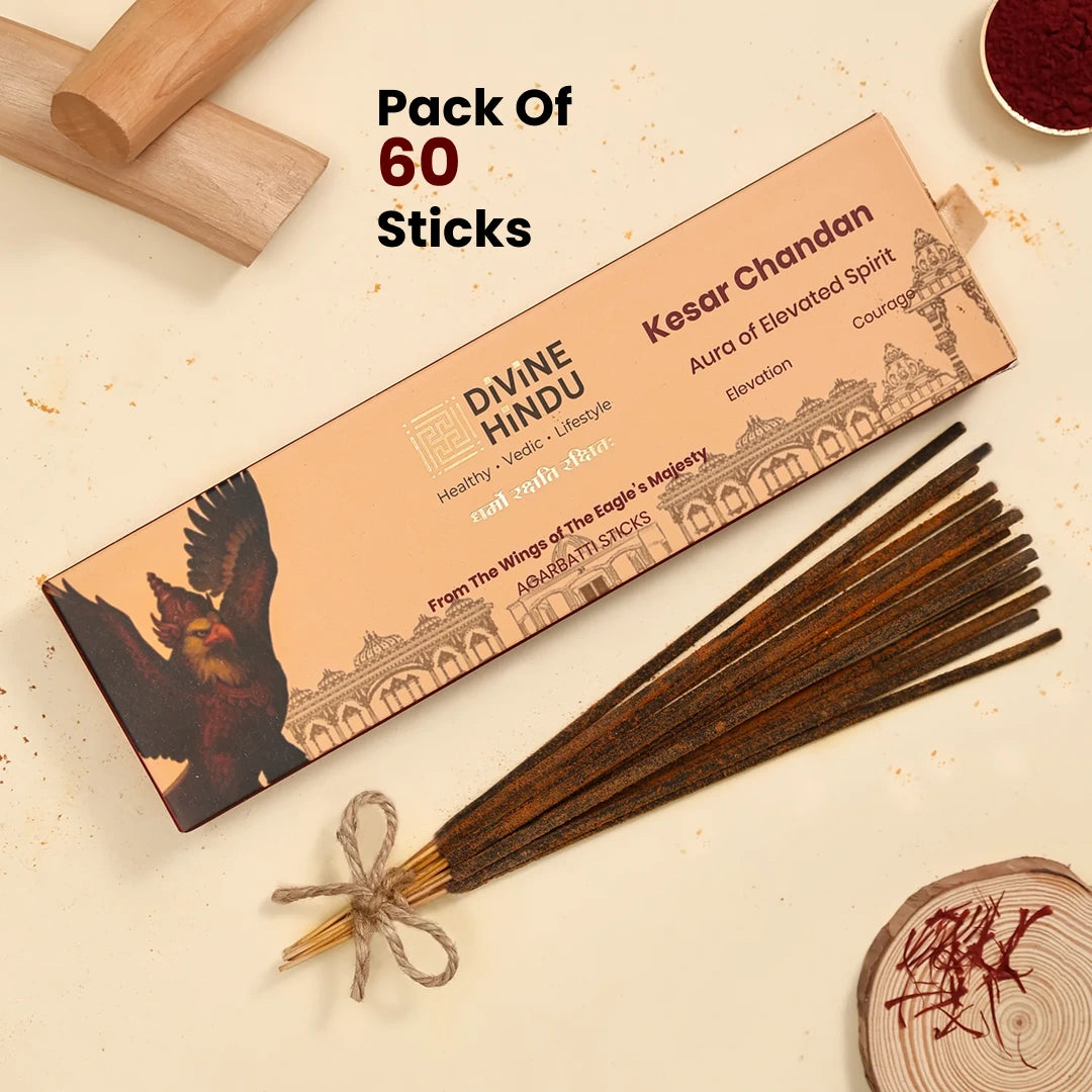 Divine Hindu Natural Kesar Chandan Agarbatti / Incense Sticks (Pack of 60)