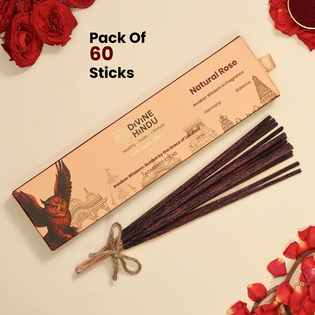 Divine Hindu Natural Rose Agarbatti / Incense Sticks (Pack of 60)