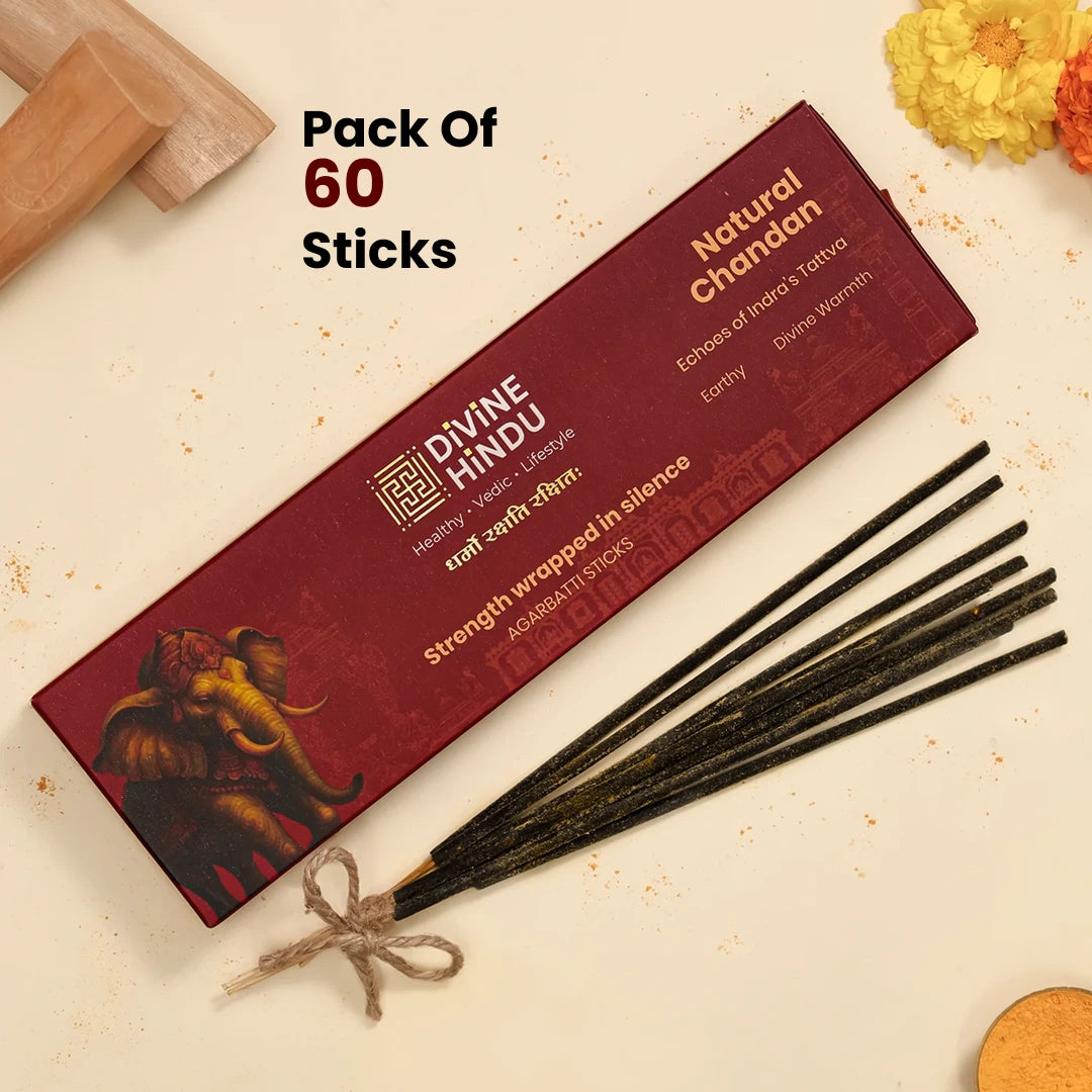 Divine Hindu Natural Chandan Agarbatti / Incense Sticks (Pack of 60)