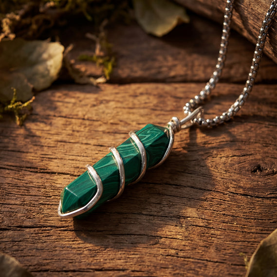 Malachite Stone Locket with Chain
